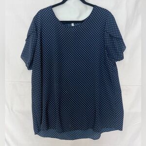 Women's Navy Polka Dot Short Sleeve Top. 3X